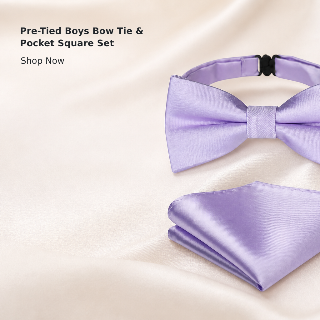 Boys’ Pre-Tied Silk Bow Tie Set with Pocket Square
