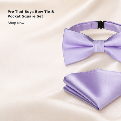 Boys’ Pre-Tied Silk Bow Tie Set with Pocket Square