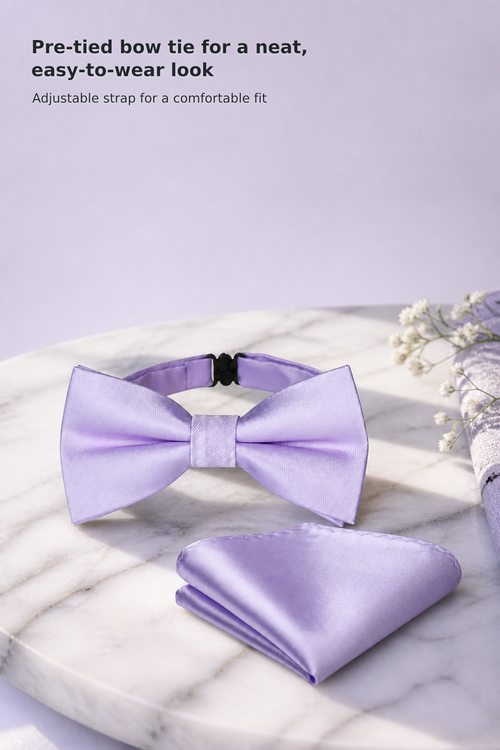 Boys’ Pre-Tied Silk Bow Tie Set with Pocket Square