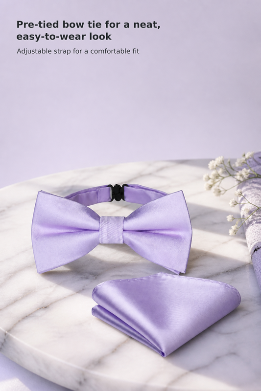 Boys’ Pre-Tied Silk Bow Tie Set with Pocket Square