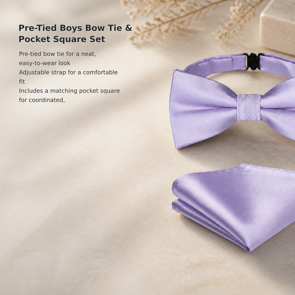 Boys’ Pre-Tied Silk Bow Tie Set with Pocket Square