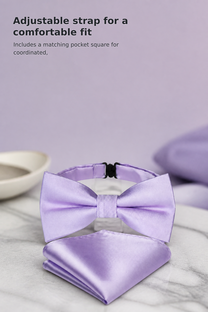 Boys’ Pre-Tied Silk Bow Tie Set with Pocket Square