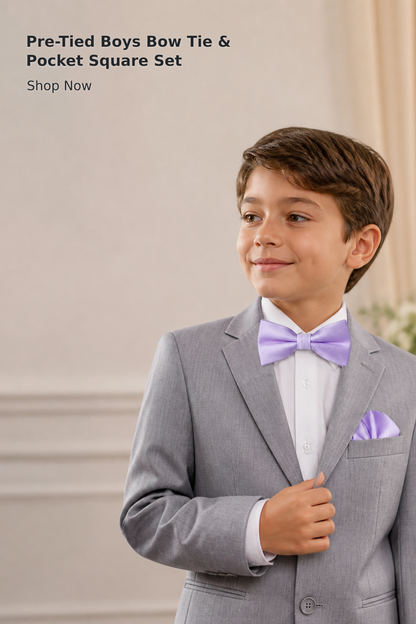Boys’ Pre-Tied Silk Bow Tie Set with Pocket Square